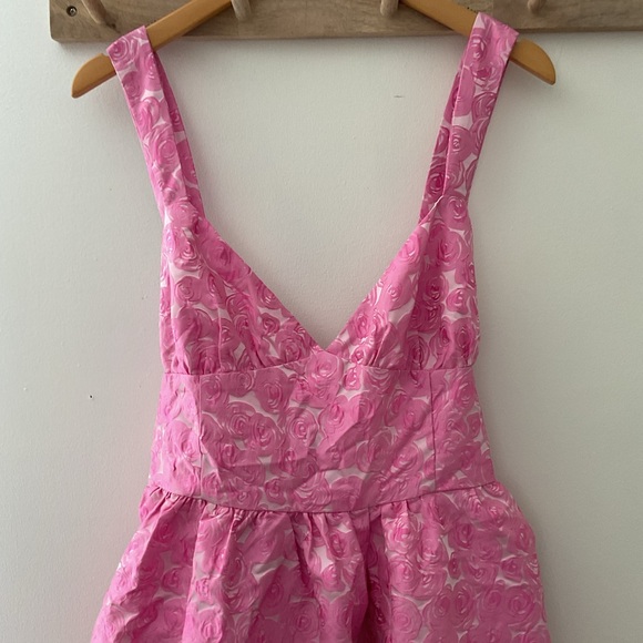 Lulus Rudra Pink Floral Jacquard A-Line Backless Pockets Midi Dress NWT XL - Picture 5 of 16